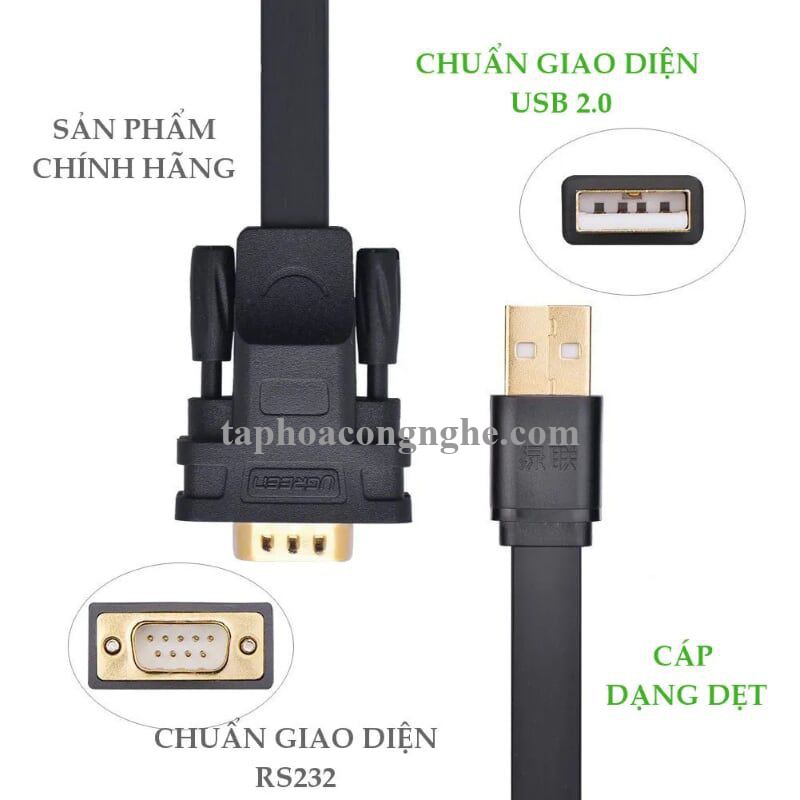 Ugreen 20221 3M Cáp tín hiệu chuyển đổi USB 2.0 sang COM RS232 dáng dẹt cao cấp CR107 30020221
